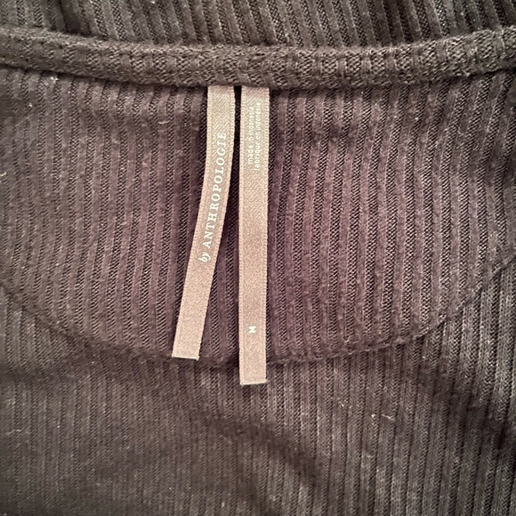 Anthropologie Black V-Neck Sweater with Lace Sleeves - Picture 3 of 7